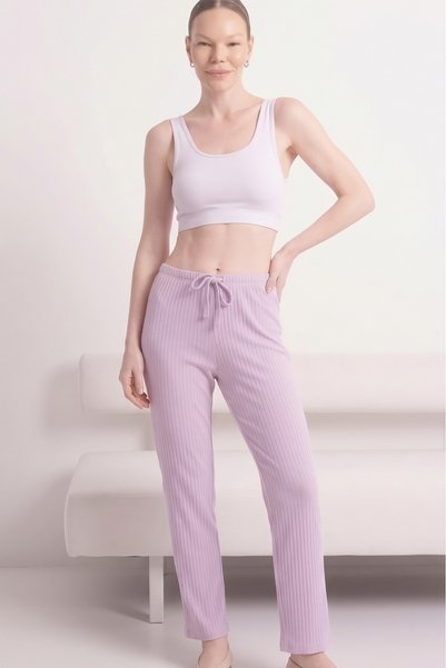 Farya Home Kalın Kışlık Şeritli İnterlok Örme Yumuşak Tuşe Pijama Altı