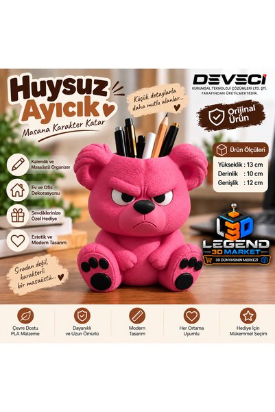 Legend 3D Market Huysuz Ayıcık Kalemlik Masaüstü Organizer Dekoratif Kalem Kutusu 3D Baskı