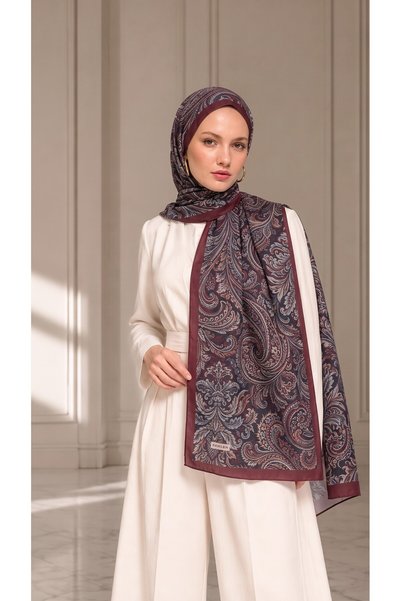 Sehlen Paisley Desenli Soft Pamuklu Şal - Bordo (002)