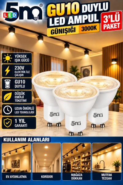 LED PAZARI Gu10 Duylu led ampül starter Duylu günışığı renk 7W