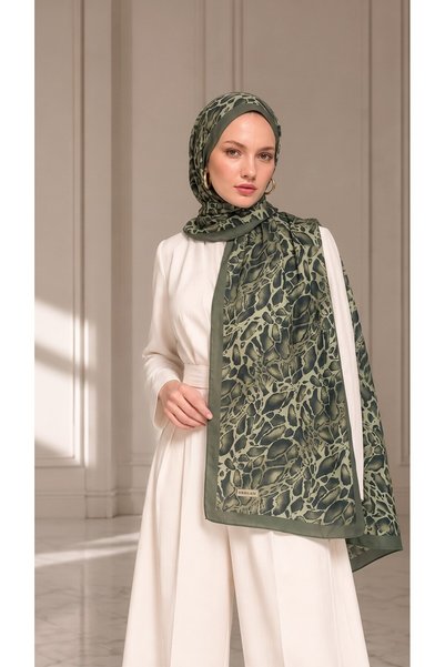 Sehlen Leopar Desenli Soft Pamuklu Şal - Haki (017)