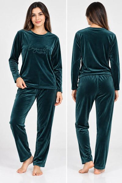 yula store AYSUN TEKSTİL Γυναικείο βελούδινο μακρυμάνικο σετ πιτζάμες μεγάλου...