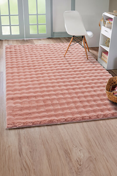 Raschel Carpet Tavşan Tüyü Bubble Yumuşak Ekstra Uzun Tüylü Pembe Kaymaz Taba...