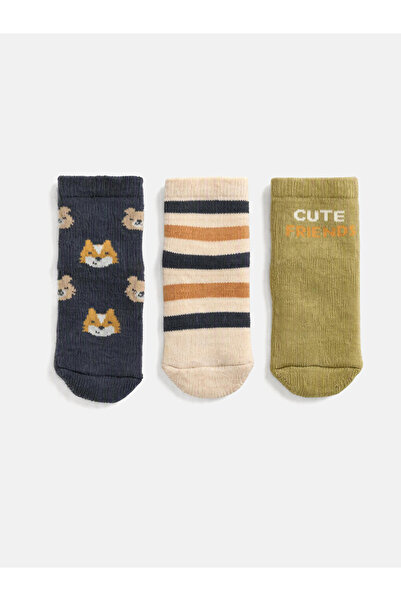 LC Waikiki Rmz Gi̇yi̇m Farkiyla Embroidered Baby Boy Socks 3-Piece Set