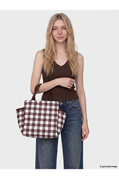 LC Waikiki Lcw Accessories Brown Plaid Patterned Women's Thermal Bag with Nev...