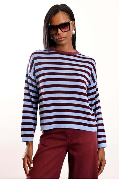 5in1Canpolat Burgundy Striped Knitwear 261165