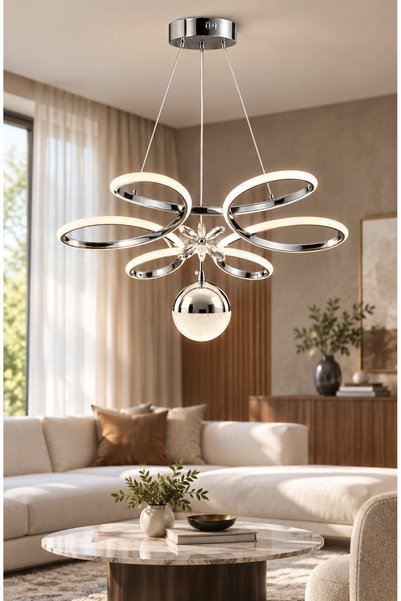 auraa aydınlatma Papatya Büyük Modern Ledli Avize 3 Renk Power Ledli Krom Kap...