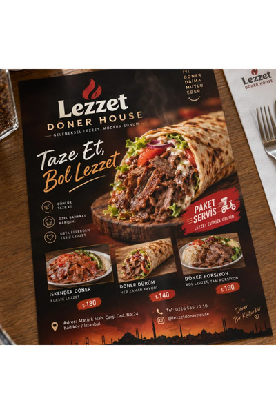 Döner & Kebap Restoran Broşürü, El İlanı - 15x21 cm (A5) -1000 Adet