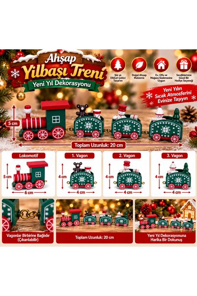 DEKORATİF AHŞAP YILBAŞI TRENİ (4 PARÇA)