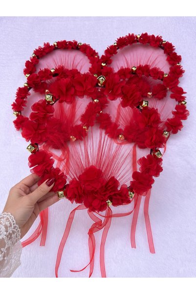 Yapay Çiçeklerle Süslenmiş Nedime Tefi, Zilli Çiçekli Nedime Sağdıç Tef, Kına,Düğün,Sünnet, Bride Tef 1 Adet 25 cm