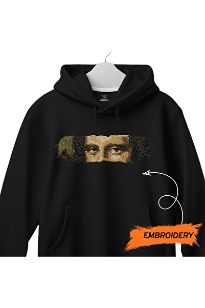 KEYFHOME Hanorac unisex cu glugă Mona Lisa Eyes Art Embroidered