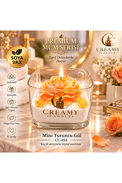 mini turuncu gül Premium Dekoratif Kokulu Mum
