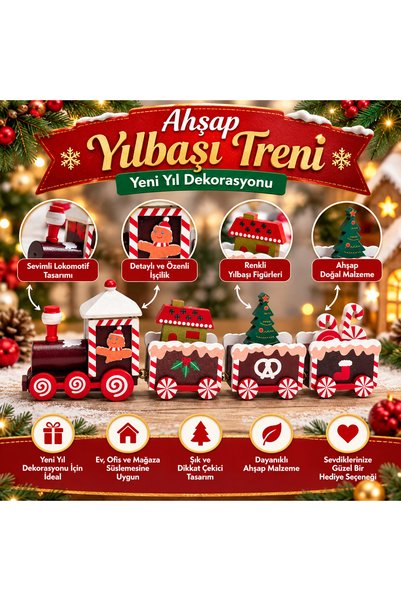 DEKORATİF AHŞAP YILBAŞI TRENİ (4 PARÇA)