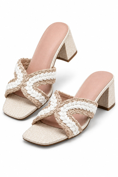 Generic Brand Women’s Black Woven Heeled Sandals – Braided Strap Square Open ...