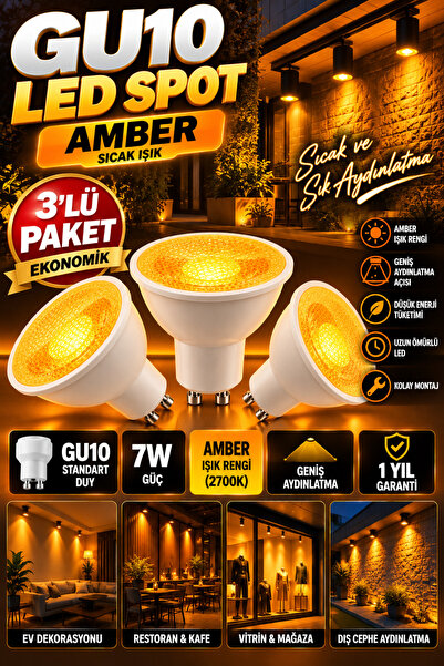 LED PAZARI Gu10 Duylu ampül starter duy amber rengi 3 adet