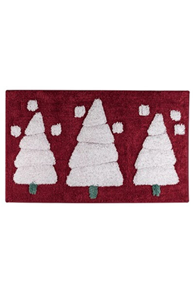 OEM Covoras Baie de Craciun Bordo cu Brazi Albi Lurex Argintiu 75x45cm