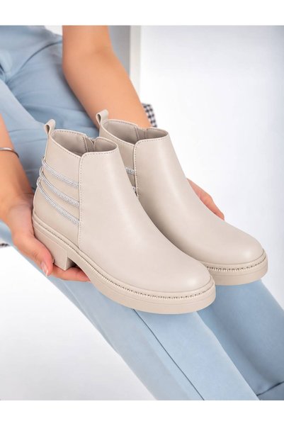 PLN SHOES Kadın Victor Cilt Fermuar Detaylı Dikişli Kısa Bilek Bot