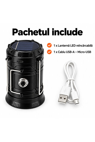 Generic Brand Lanternă LED Reîncărcabilă pentru Camping, 1W + 6 LED, Panou So...