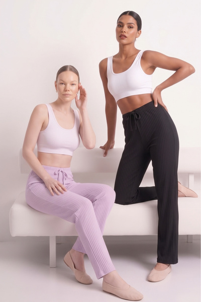 Farya Home 2li Set Kalın Kışlık Şeritli İnterlok Örme Yumuşak Tuşe Pijama Altı