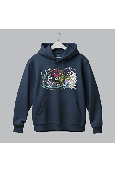 KEYFHOME Giyu Tomioka Demon Slayer Anime Hanorac cu glugă brodat unisex