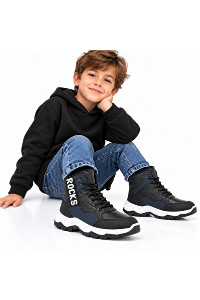 Bay Emir Siyah-Lacivert 6-9 Yaş Erkek Çocuk Outdoor Su Geçirmez Bot