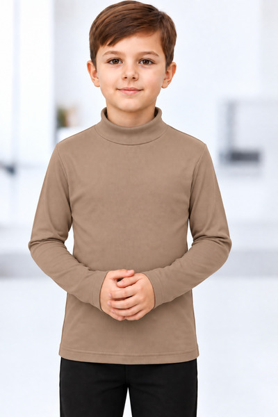 CANSU ASLAN Girls Boys Ribbed Turtleneck Long Sleeve Basic Top 4-8 Years