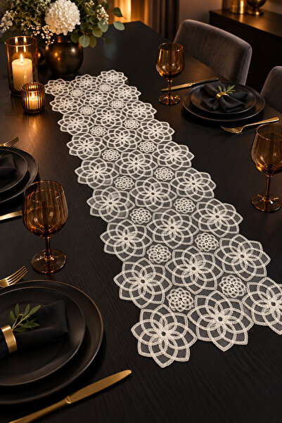 Soft Kare Lace-Look Decorative Runner for Dining Table, Nightstand, Coffee Ta...