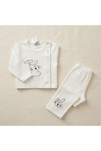 BİANCOFİGLİO Baby Suit with Front Fastening and Lace-Edged Sleeves