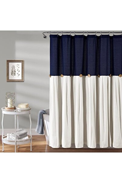 Lush Decor ستارة حمام من الكتان بأزرار، مقاس 72 × 72 بوصة، باللونين الرمادي و...