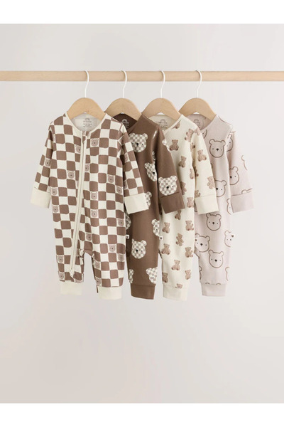 Next Baby 100% Cotton Brown Brown Bear Patterned Reversible Zippered 4-Piece ...