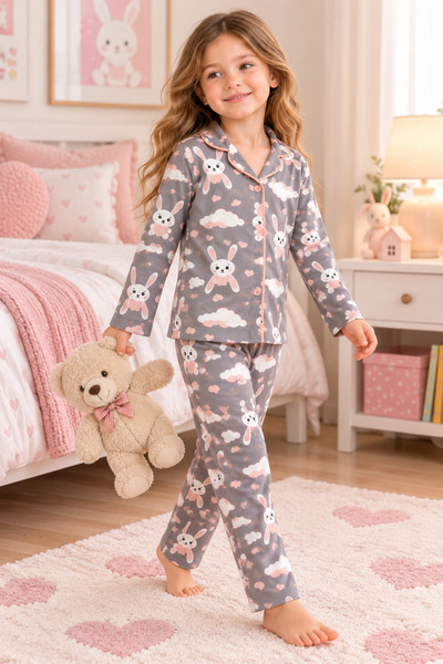 Harika KIDS Girl's Button-Down Printed Pajama Set