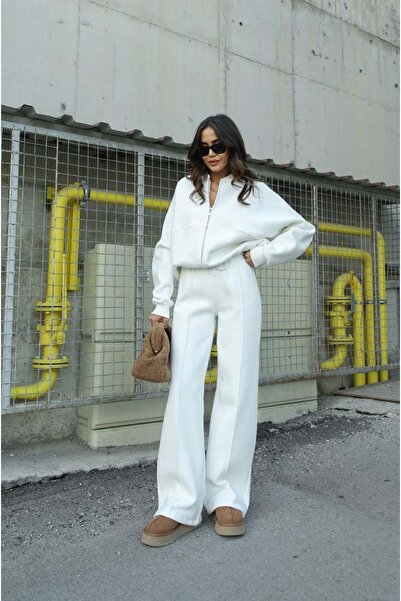 Perry Boutique Λευκό φούτερ με 3 κλωστές και φερμουάρ, με λεπτομέρεια ραφής, ...