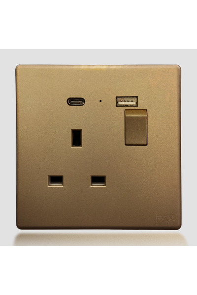 Generic Brand فيش مع مفتاح و مدخل USB و TYPE-C ذهبي سادة - 5-241