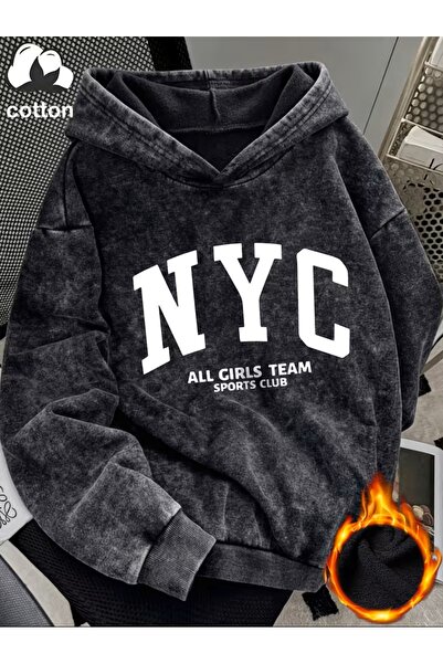 classy moda Εκτυπωμένο Oversize Unisex Premium Πλενόμενο Μαύρο Hoodie