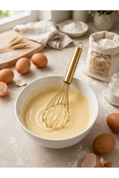 İLGİN HOME Gold Paslanmaz Çelik Balon Tel Çırpıcı Mat Gold Saplı Yumurta Krema Çırpıcı 25 cm
