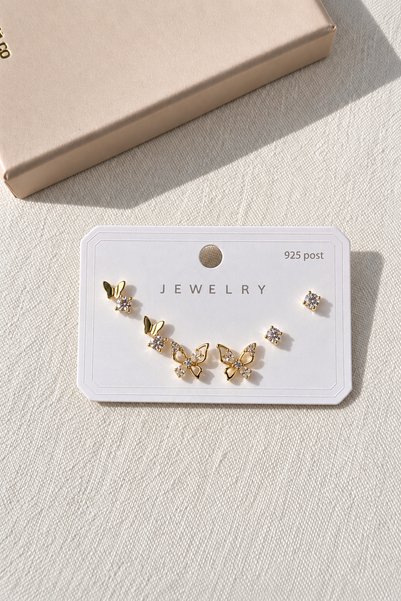 Genel Markalar Gold Renk Kelebek Figürlü 6’lı Kadın Çoklu Set Küpe