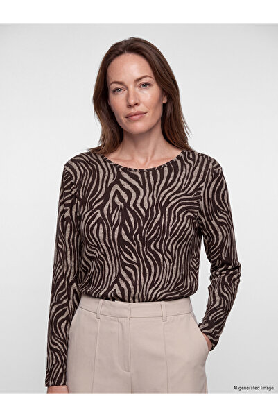 LC Waikiki Tricou de damă cu guler rotund și imprimeu zebră
