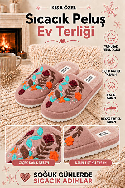Behtah Kundura Embroidered House Slippers No Sound Lightweight Sole Slippers