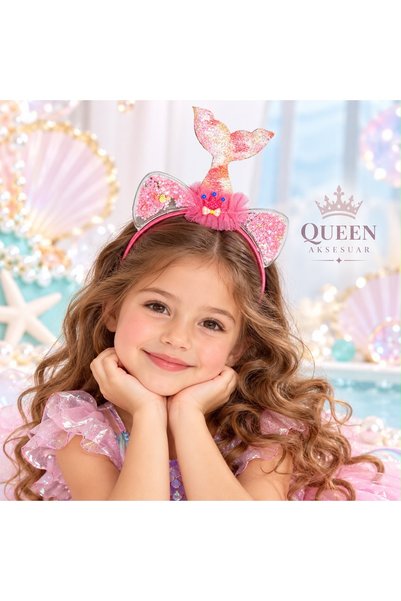 QUEEN AKSESUAR Fuksija roza sirena rep pokretna šljokica mačja ušna kruna sve...