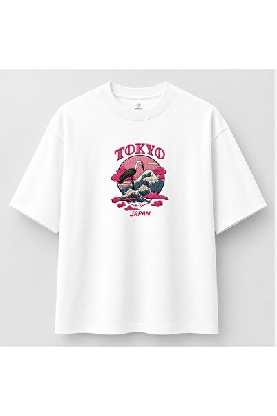 KEYFHOME Tokyo Japan Crane and Great Wave Embroidered T-Shirt Unisex 100% Cotton