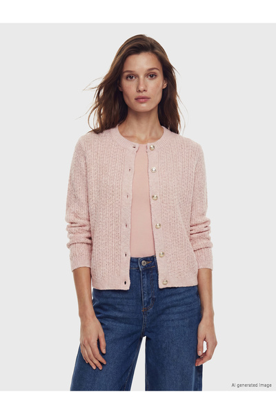 LC Waikiki Crew Neck Patterned Women's Knitwear Cardigan