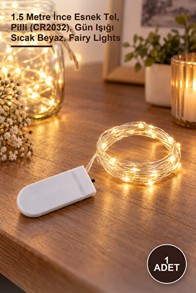 Yenilig 1 Adet Peri LED Işık Zinciri – 1.5 Metre İnce Esnek Tel, Pilli (CR203...