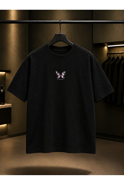 fame-stoned Skins Mini Butterfly Printed Unisex 100% Cotton Black T-Shirt