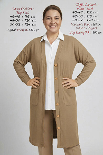 Laden Plus Size Women's Seasonal Ribbed Knitted Long Mother Cardigan Medium T...