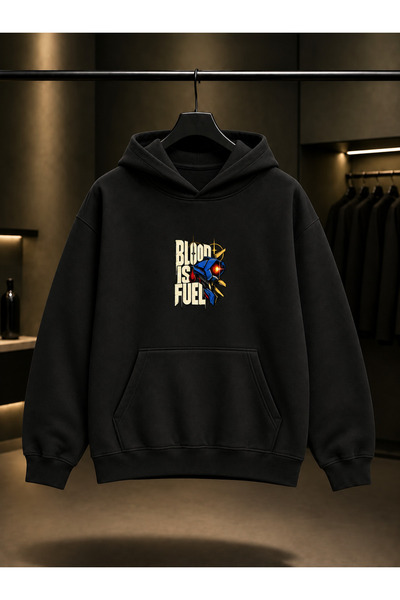 fame-stoned Ultrakill Blood Is Fuel Printed Unisex 100% Cotton Black Hooded S...