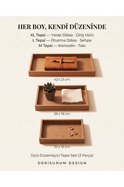 derisunum design El Yapımı Premium 3'lü Deri Tepsi Seti - Orta Sehpa, Antre, ...