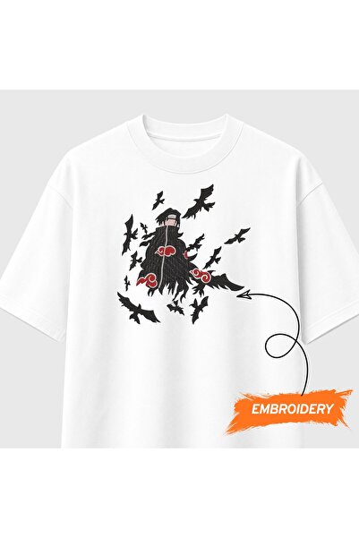 KEYFHOME Itachi Uchiha Corb Naruto Anime Tricou brodat Unisex 100% bumbac