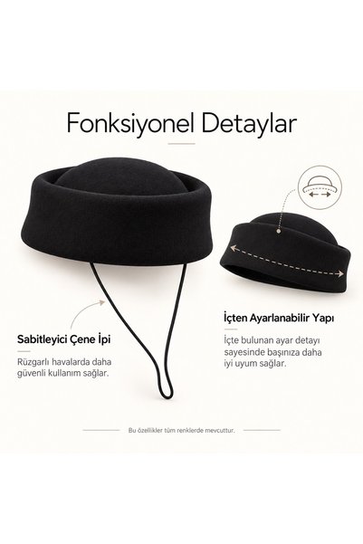 Külah Women's Pillbox Hat – Hard Textured Synthetic Felt, Adjustable, Chin Strap