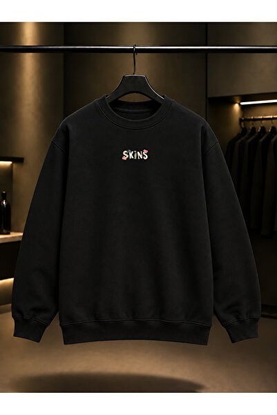 fame-stoned Skins Skins Type Printed Unisex 100% Cotton Black Crew Neck Sweat...