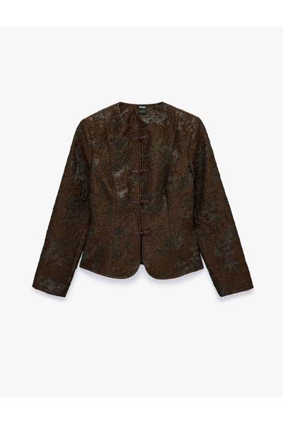 Koton Slim Fit Bisiklet Yaka Uzun Kollu Jakarlı Floral Dokulu Süslü Düğmeli C...